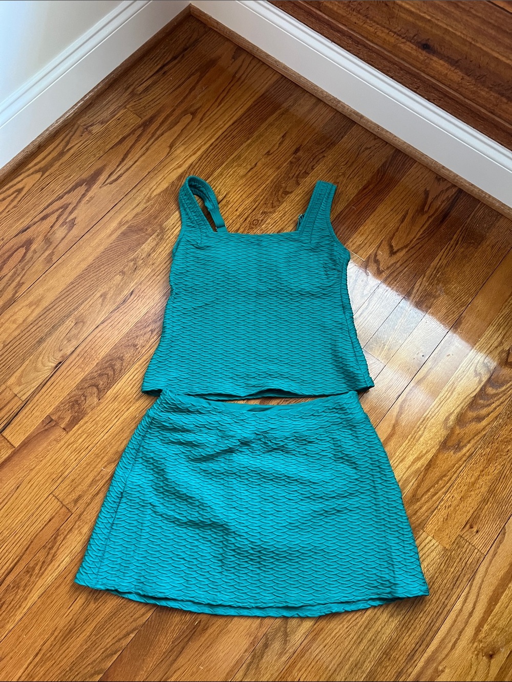 Lands' End Green Textured Two-Piece Swim Set
